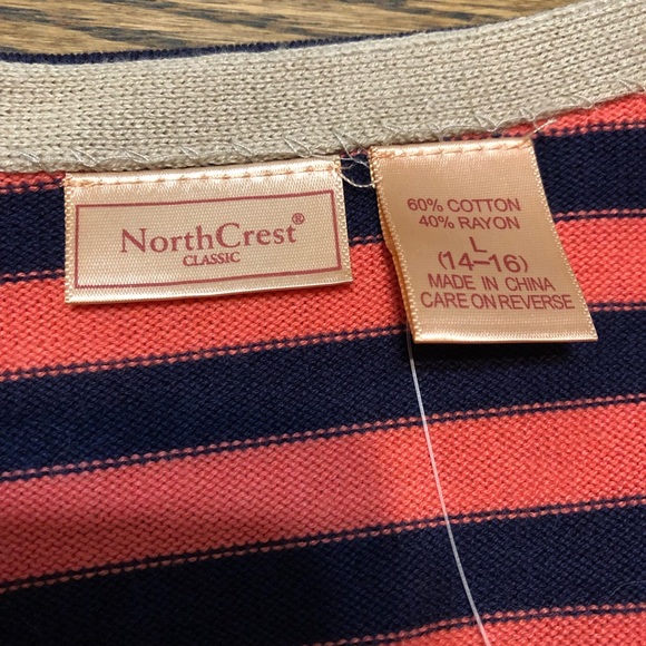 NWT Northcrest Tan, Navy Blue & Pink Cardigan Sweater - Picture 3 of 4